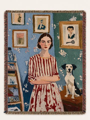 Woman and a Dog Art Tapestry, Nieuw