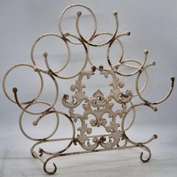 Antik Stil – Flaschenregal – Metallgestell in Cremeweiß mit