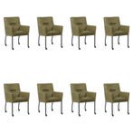 Set van 8 Leren eetkamerstoelen Lucky - Vintage Olive, Huis en Inrichting, Stoelen, Ophalen of Verzenden, Nieuw, Leer