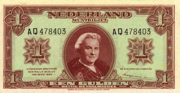 Bankbiljet 1 gulden 1945 Wilhelmina II Zeer Fraai, Verzenden