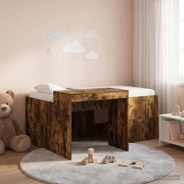 vidaXL Hoge Bed Frame met Bureau voor Kinderen Gerookt eiken, Verzenden, Nieuw, Bruin, Hout