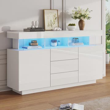 Moderne Dressoir 140cm Hoogglans Wit met LED Verlichting en, Huis en Inrichting, Kasten | Dressoirs, Verzenden, Nieuw