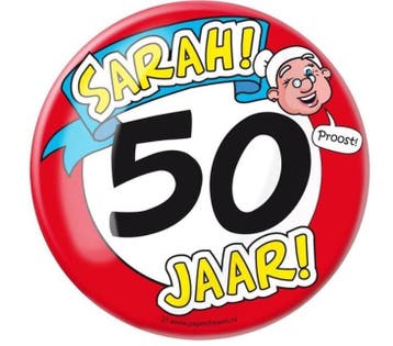 Button xl Sarah 50 jaar, Hobby en Vrije tijd, Feestartikelen, Verzenden, Nieuw, Feestartikel, Abraham of Sarah