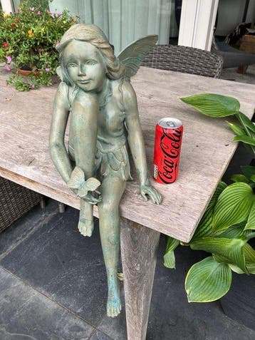 Beeld, Elf met vlinder - 68 cm - Brons, Antiek en Kunst