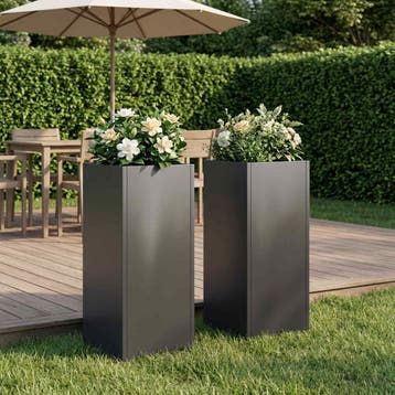 vidaXL Plantenbak 2 st Zwart 20 x 20 x 40 cm Koudgewalst, Verzenden, Minder dan 60 cm, Nieuw, Metaal