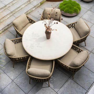 Hampton low dining tuintafel rond mortex beige 160xH69 cm 4, Tuin en Terras, Tuintafels, Ophalen of Verzenden, Nieuw