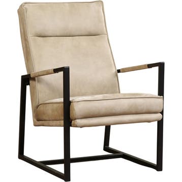 Set van 2 Leren fauteuils Square - Kenia Taupe, Nieuw, Ophalen of Verzenden, 50 tot 75 cm, Leer