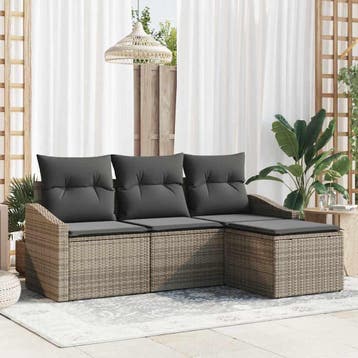 vidaXL Bankstel 4 st Grijs poly rattan, Verzenden, Nieuw, Rotan, 4 zitplaatsen