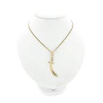 Gouden hanger van een Zulfiqar met zirconia, Ophalen of Verzenden, Gebruikt, Goud, Overige merken
