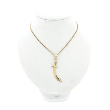 Gouden hanger van een Zulfiqar met zirconia, Ophalen of Verzenden, Gebruikt, Goud, Overige merken