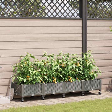 vidaXL Tuin Pot met Irrigatie en Wielen 4 st Lichtgrijs PP, Verzenden, Nieuw, Minder dan 60 cm, Minder dan 30 cm