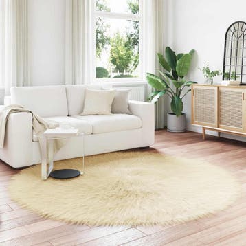 vidaXL Tapijt van imitatie TAFALLA Crèmekleurig Ø 200 cm, Verzenden, Nieuw, Crème
