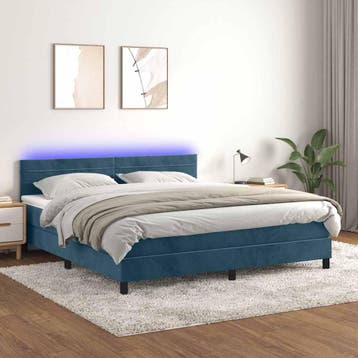 vidaXL Boxspring met matras en LED fluweel donkerblauw, Eenpersoons, Nieuw, 80 cm, 200 cm