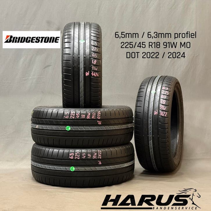 225/45/18 91W MO Bridgestone zomerbanden 6,5/6,3mm profiel, Auto-onderdelen, Banden en Velgen, 18 inch, Erkend duurzaam, Zomerbanden