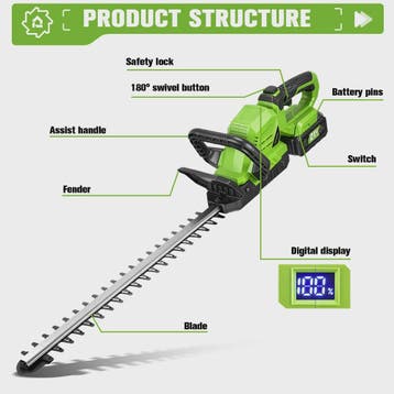 ONEGREEN 2000W Accu Heggenschaar - 510mm Snoeimes, 180° Vers, Verzenden, Nieuw