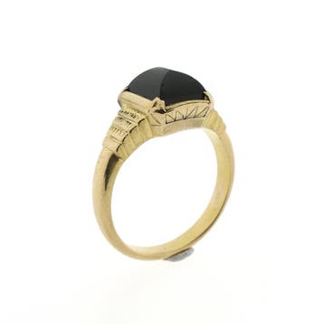 Vintage gouden herenring met onyx, 18 tot 19, Gebruikt, Ophalen of Verzenden, Dame of Heer