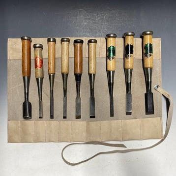 Tataki Oire Nomi | Bench Chisels Carving w/Roll Case -, Antiek en Kunst