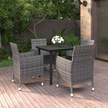 vidaXL 5-delige Tuinset met kussens poly rattan en glas, Verzenden, Nieuw, 4 zitplaatsen, Tuinset