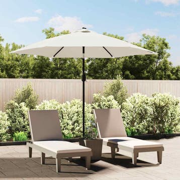 vidaXL Zweefparasol met LED 3 m zandwit, Verzenden, Nieuw, 3 tot 4 meter, Zweefparasol