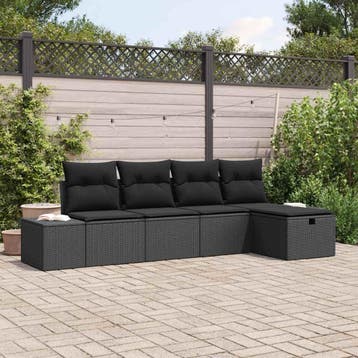 vidaXL Bankstel met kussen 6 pcs poly rattan, Verzenden, Nieuw, Rotan, 6 zitplaatsen