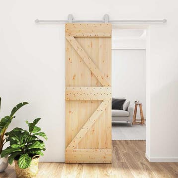 vidaXL Schuifdeur Natuurlijk en Wit 70 x 210 cm Massief, Doe-het-zelf en Verbouw, Deuren en Horren, Verzenden, Nieuw
