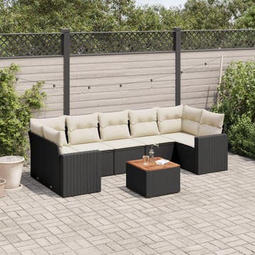 vidaXL 8-delige Loungeset met kussens poly rattan zwart, Verzenden, Nieuw, Loungeset