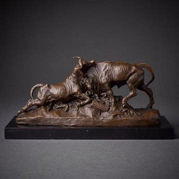 Beeld, Vechtende stieren Naar: Clesinger - 12 cm - Brons,