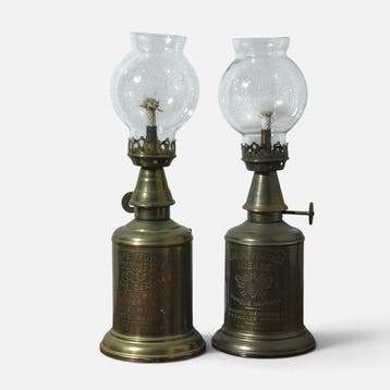 Petroleumlamp (2) - Messing, Glas - Olympe en