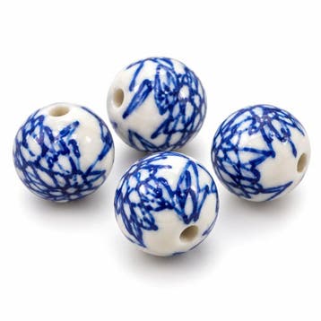 5 x Keramiek kralen 15 mm – gat 2,4 mm – Delfts blauw, Ophalen of Verzenden, Nieuw, Kraal