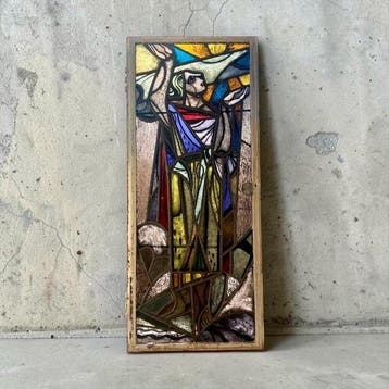 Art Deco Glas-in-loodraam - 1950-1960 - Religieus, Antiek en Kunst