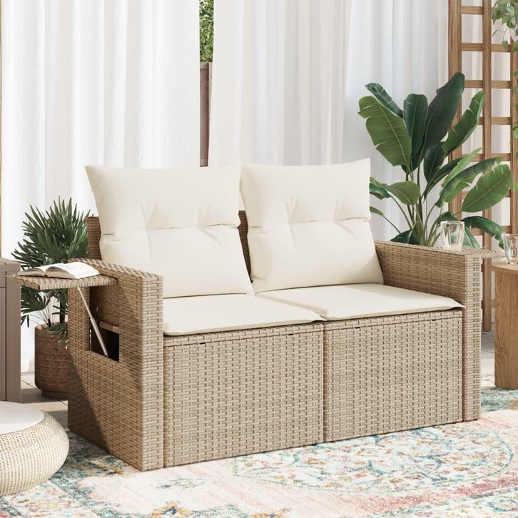vidaXL Tuinbank 2-zits met kussens poly rattan beige, Tuin en Terras, Tuinsets en Loungesets, Nieuw, Verzenden