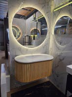 Badmeubel Geribbeld Eiken – Rond Model 100 x 52 cm met, Ophalen of Verzenden, Nieuw, Bad