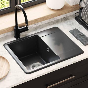 vidaXL Wasbak Zwart 560 x 460 mm 80% Kwarts en 20% Hars, Verzenden, Nieuw