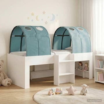 vidaXL Bed met Tunnel 3 st Wit en Lichtblauw Bewerkt hout, Verzenden, Nieuw, Wit, Hout