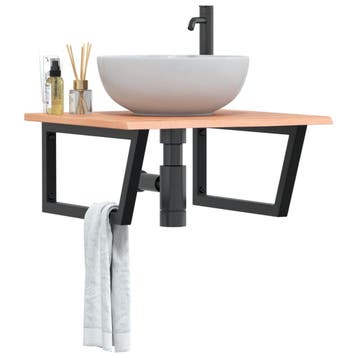 vidaXL Badkamer wandschap staal en massief eikenhout, Verzenden, Nieuw