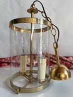 Plafondlamp - Lantaarn, messing - convex glas - Verguld