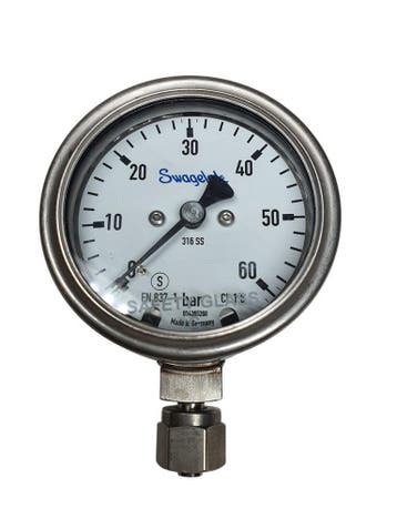 Swagelok PGI Pressure Gauge 0-60 bar 1/4 Tube Fitting Fem..., Doe-het-zelf en Verbouw, Verzenden, Nieuw
