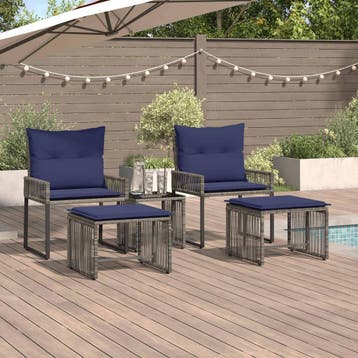 vidaXL Buitenmeubelset 11 pcs Grijs en Marineblauw poly, Verzenden, Nieuw, Rotan, Meer dan 8 zitplaatsen