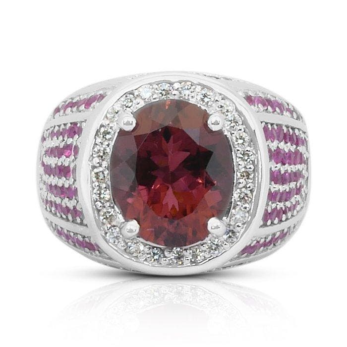 Ring - 14 karaat Witgoud - 7.40ct. tw. Toermalijn - Saffier, Sieraden, Tassen en Uiterlijk, Ringen