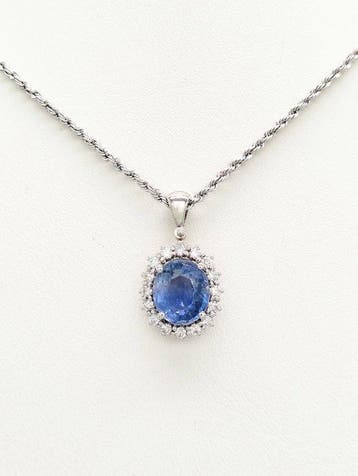 Halsketting - 18 karaat Witgoud Saffier - Diamant, Nieuw