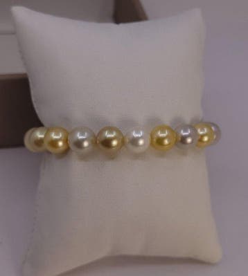 Zonder minimumprijs - Armband Gouden en witte Zuidzeeparels, Nieuw