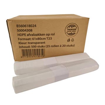 Afvalzak HDPE 61x80 cm T23 Transparant - 500 Zakken, Verzenden, Nieuw