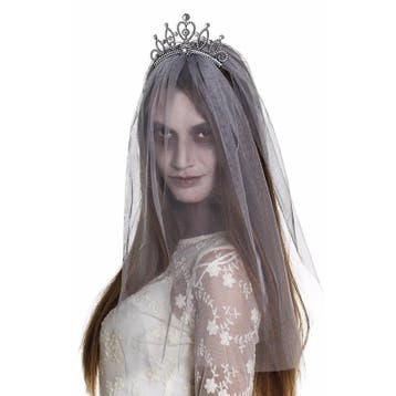 Zombie prinses tiara met sluier - Z Halloween accessoires, Verzenden, Nieuw