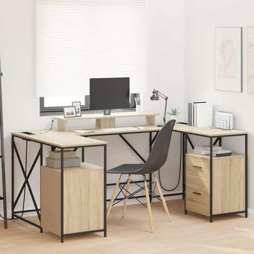 vidaXL Bureau Sonoma Eiken Bewerkt hout 182 x 101 x 87,5 cm, Huis en Inrichting, Bureaus, Verzenden, Nieuw