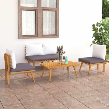 vidaXL 4-delige Loungeset met kussens massief acaciahout, Verzenden, Nieuw, Hardhout, Loungeset