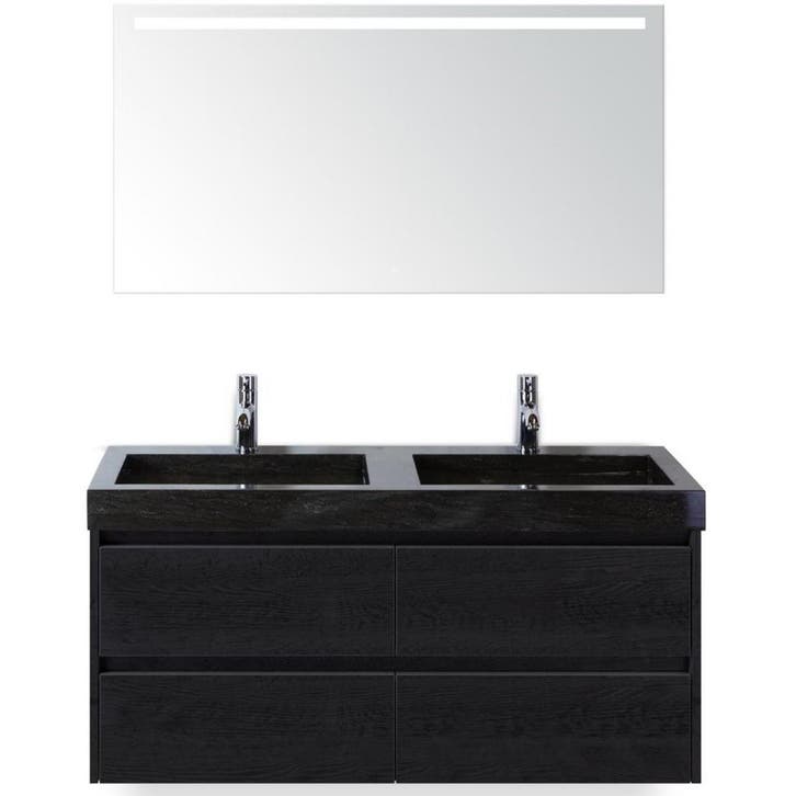 Dante Badmeubelset 120 cm - Black Oak - Wastafel Hardsteen, Huis en Inrichting, Badkamer | Badkamermeubels, Nieuw, Ophalen of Verzenden