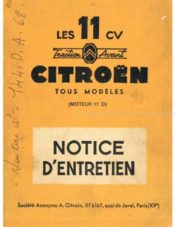 1956 CITROËN TRACTION AVANT INSTRUCTIEBOEKJE FRANS, Auto diversen