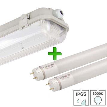 IP65 LED TL armatuur 60 cm dubbel + 2 LED TL buizen | 9 watt, Verzenden, Nieuw, Functioneel