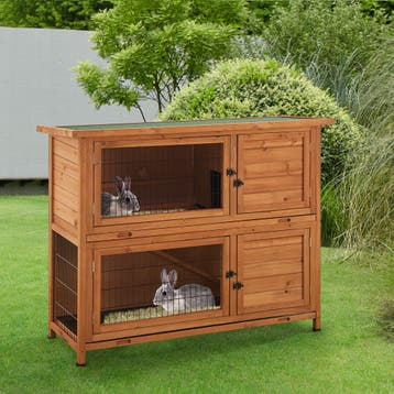 [en.casa] Konijnenhok Falkenau 104x122x50 cm houtkleurig, Verzenden, Nieuw
