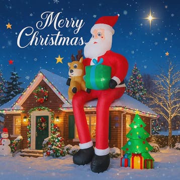 Opblaasbare Kerstman met Rendier - 290cm - Tuindecoratie met, Verzenden, Nieuw